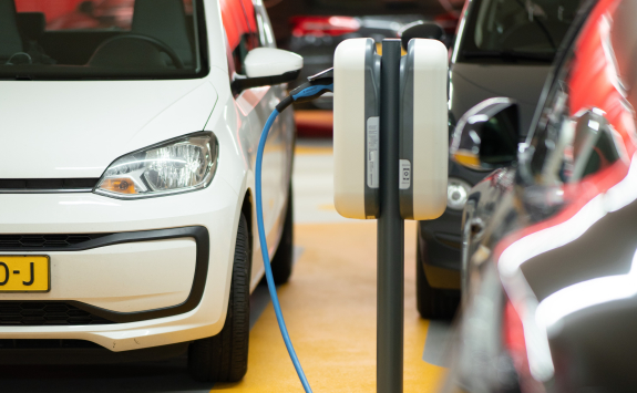 close up of EV charging station